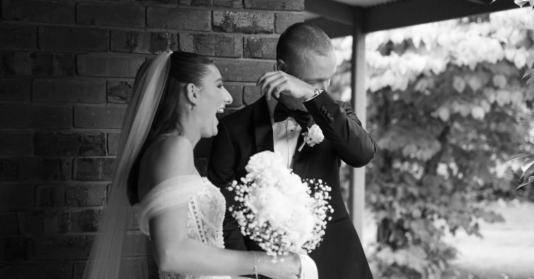 Intimate black and white close portrait of a couple — Melbourne wedding