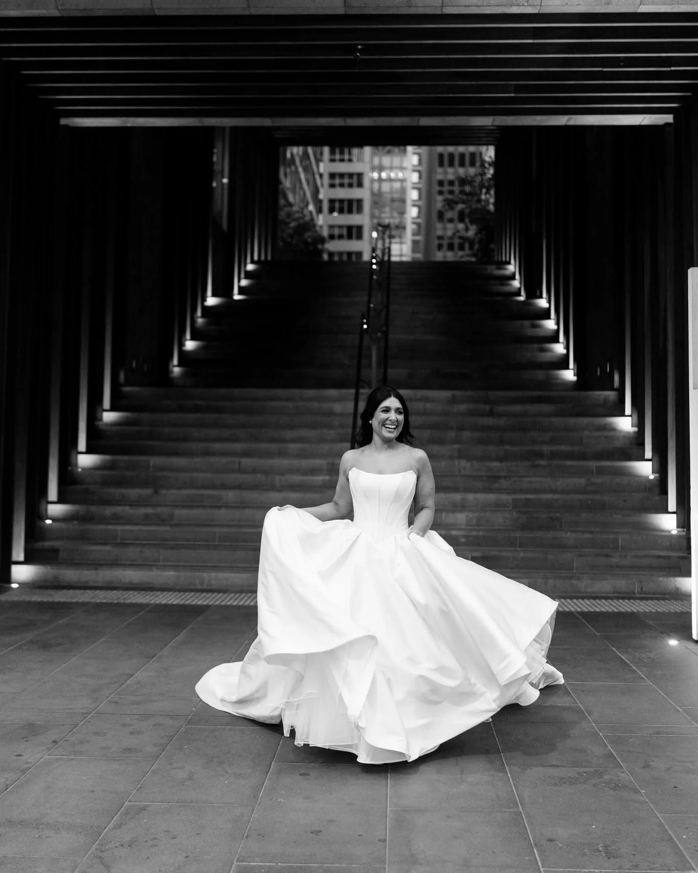 Black and white editorial portrait of a Melbourne bride