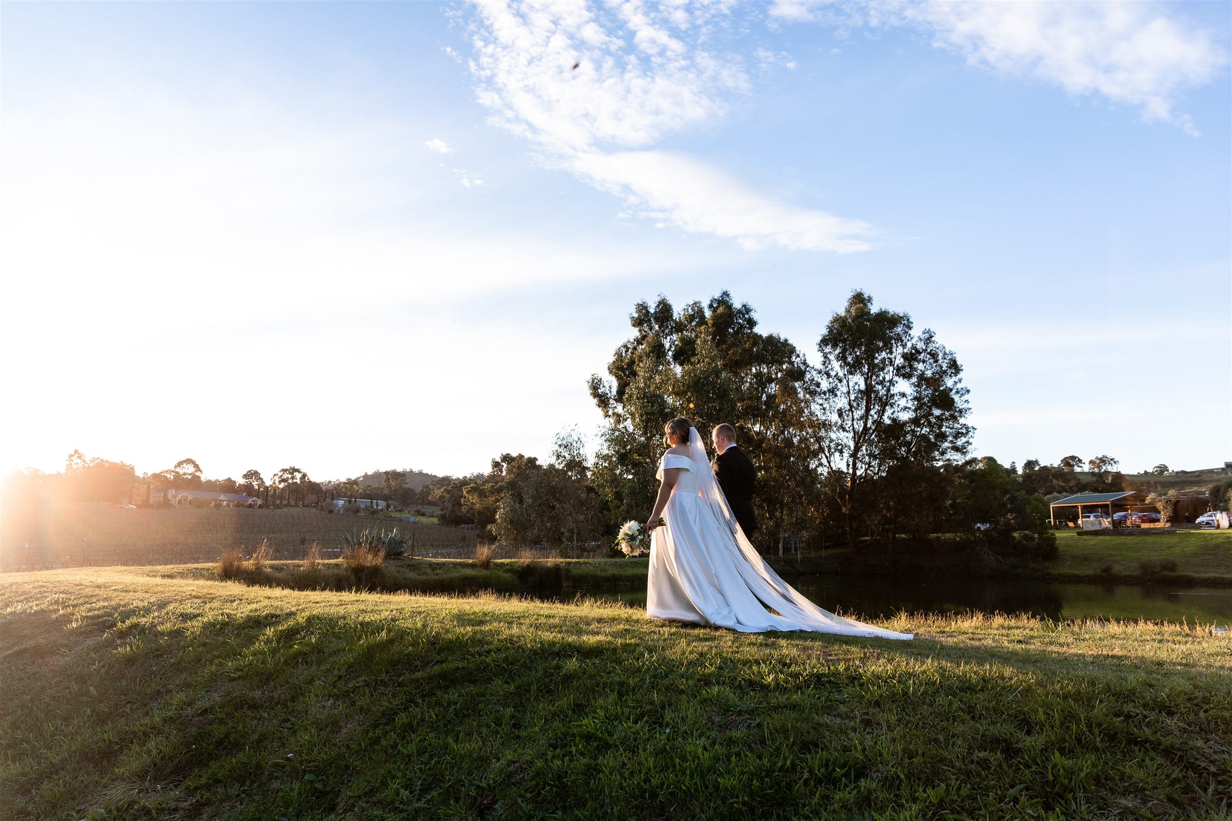 Sunset wedding portrait at Fergusson Winery in Dixons Creek