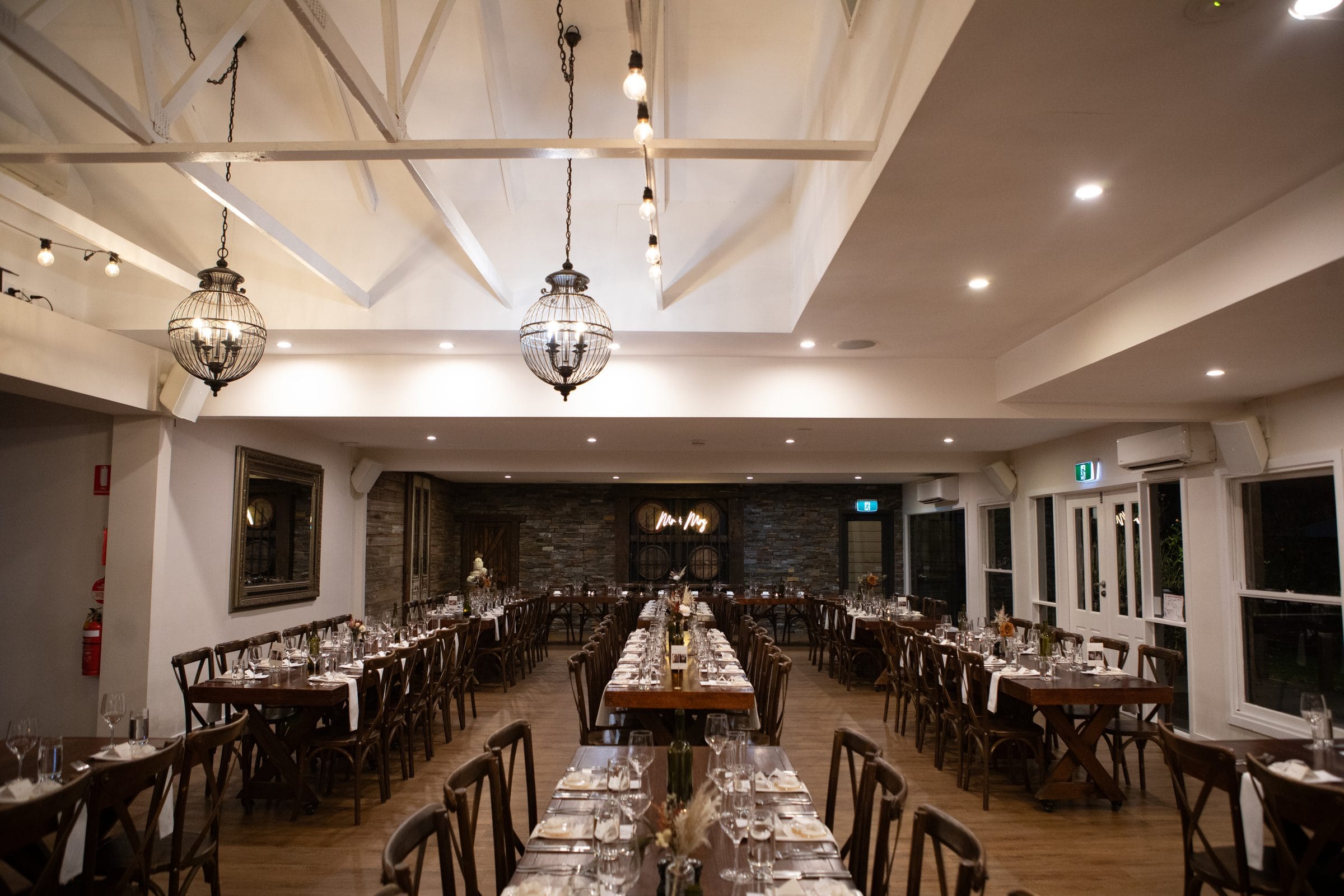 Reception tables set for a wedding at Immerse Winery