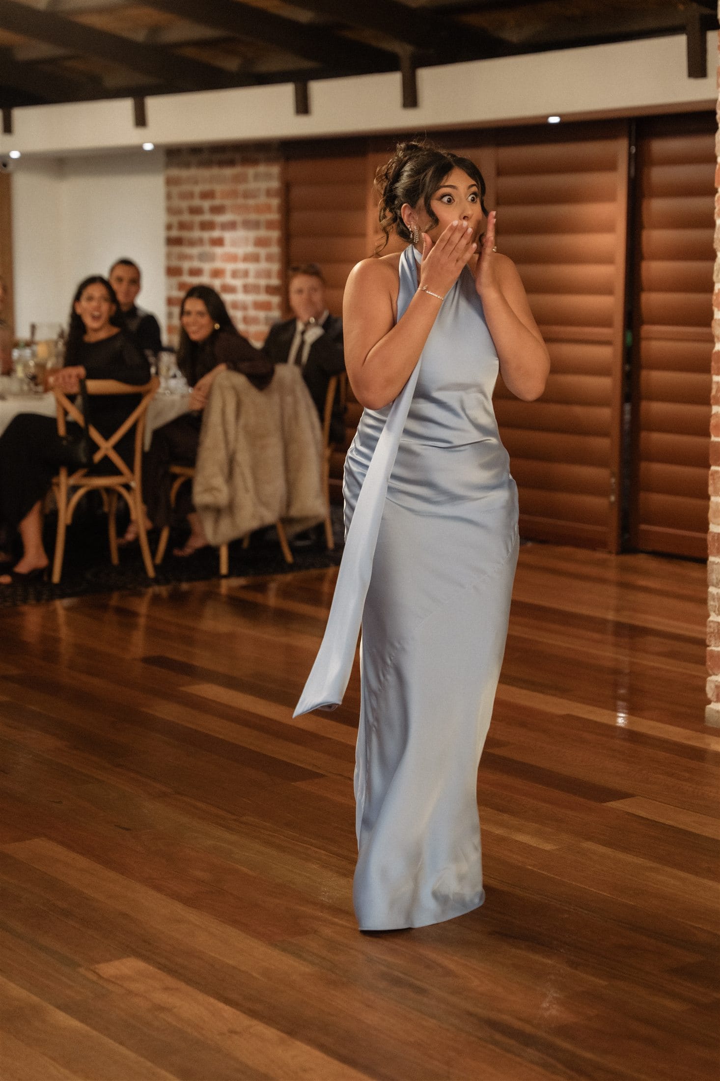 A guest reacting during Afonso and Agnes’s reception